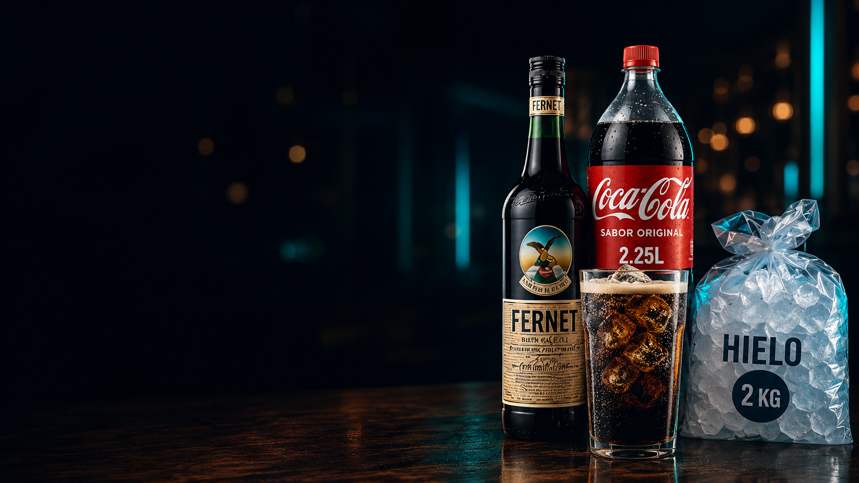 Combo Base con Fernet Branca, Coca-Cola, vaso con hielo y delivery en Bariloche