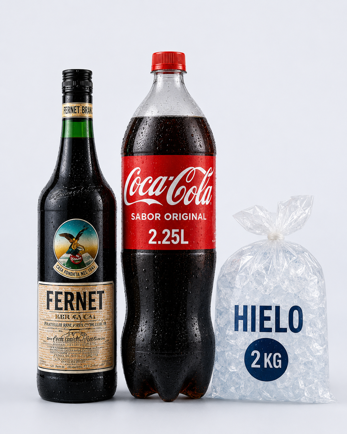 Combo Base: Fernet 750 ml, Coca-Cola 2,25 L y hielo