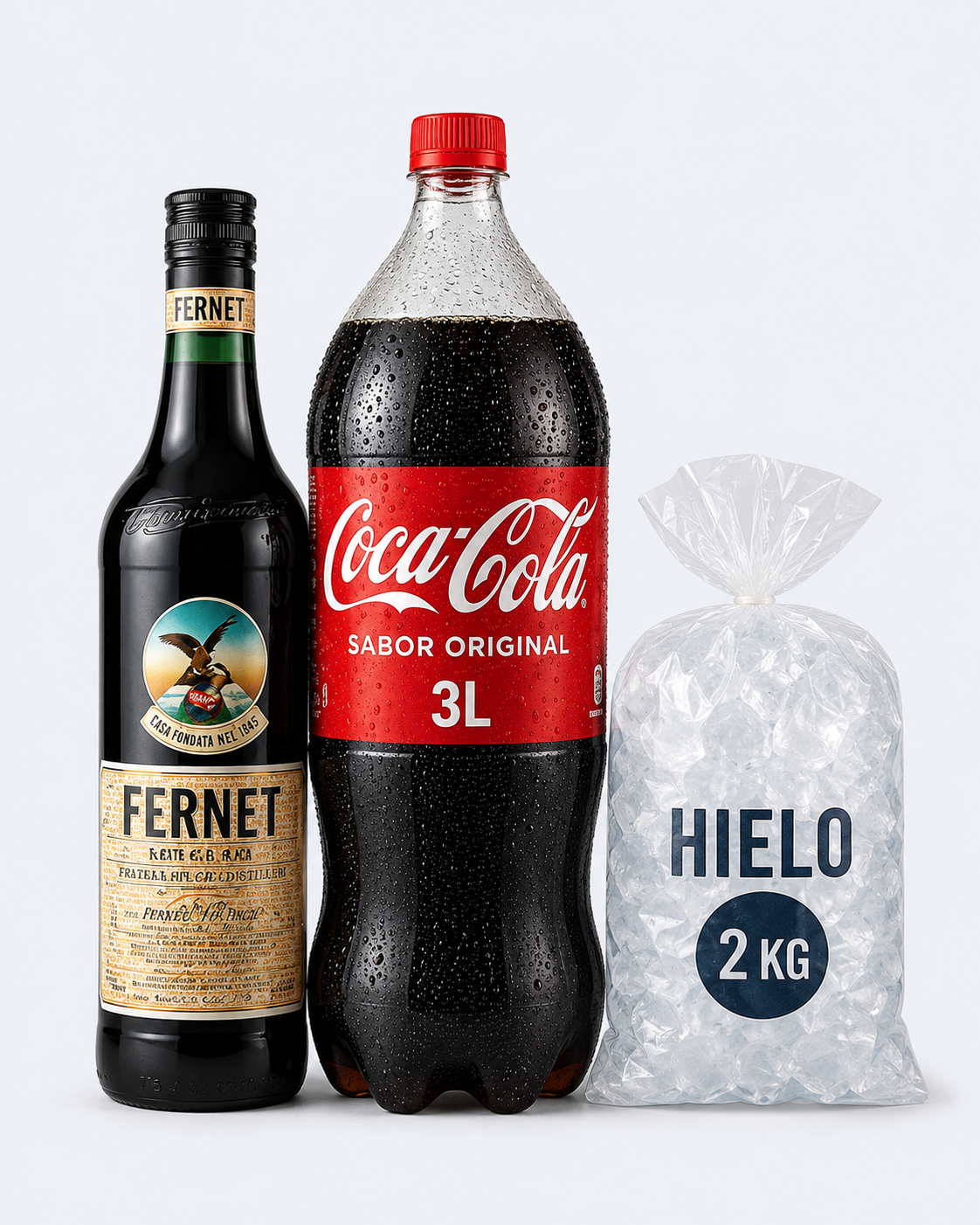 Combo XL: Fernet 750 ml, Coca-Cola 3 L y hielo